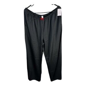 Auden Women’s Black Satin Wide Leg Pajama Pants with Red Bow Size L NWT